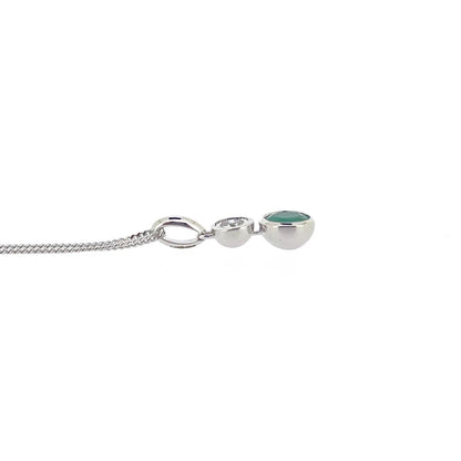 9ct White Gold Rubover Set Emerald & Diamond Pendant Necklace