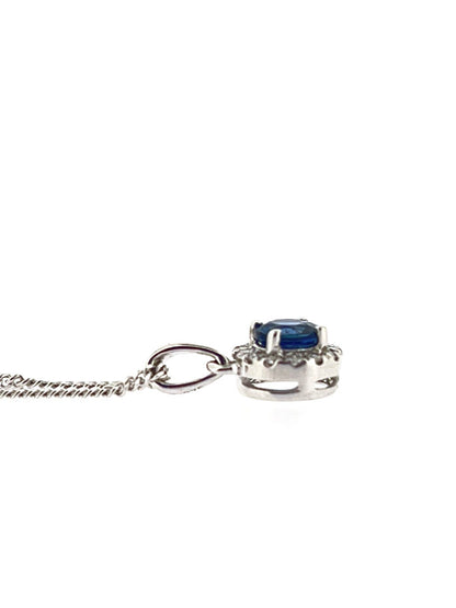 9ct White Gold Sapphire & Diamond Set Cluster Pendant Necklace
