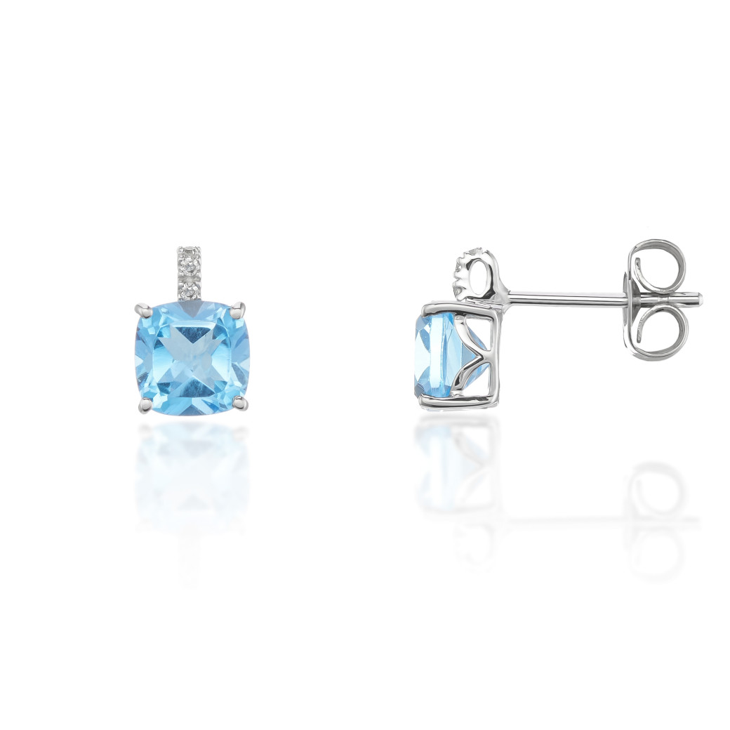 9ct White Gold Swiss Blue Topaz & Diamond Set Stud Earrings