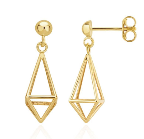 9ct Yellow Gold 3D Wire Kite Drop Earrings