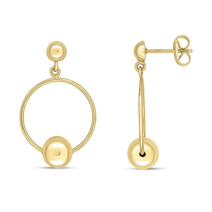 9ct Yellow Gold Ball and Circle Drop Earrings