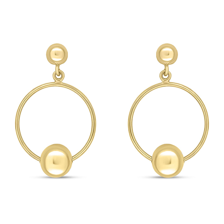 9ct Yellow Gold Ball and Circle Drop Earrings