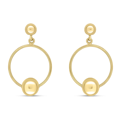 9ct Yellow Gold Ball and Circle Drop Earrings