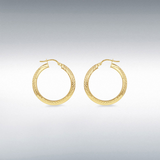 9ct Yellow Gold Diamond Cut & Polished Hoop Earrings (15mm)