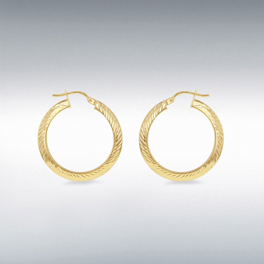 9ct Yellow Gold Diamond Cut & Polished Hoop Earrings (20mm)