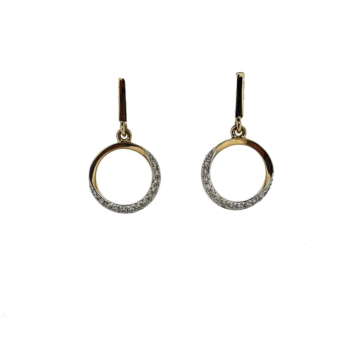 9ct Yellow Gold Diamond Set Circle Drop Earrings