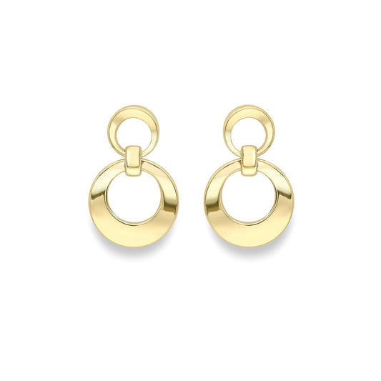 9ct Yellow Gold Double Circle Drop Earrings