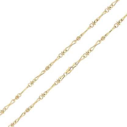 9ct Yellow Gold Handmade Pinched Bar & Knot Link Bracelet