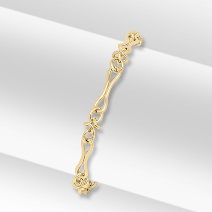9ct Yellow Gold Handmade Pinched Bar & Knot Link Bracelet