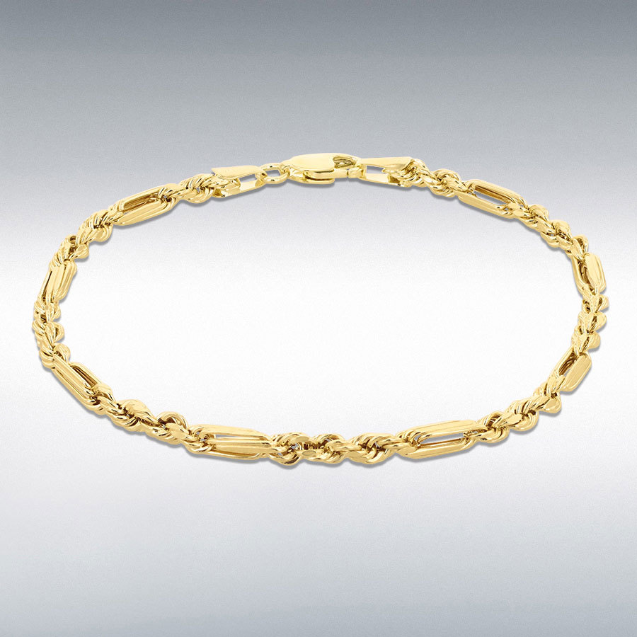 9ct Yellow Gold Hollow Diamond Cut Figarope Link Bracelet