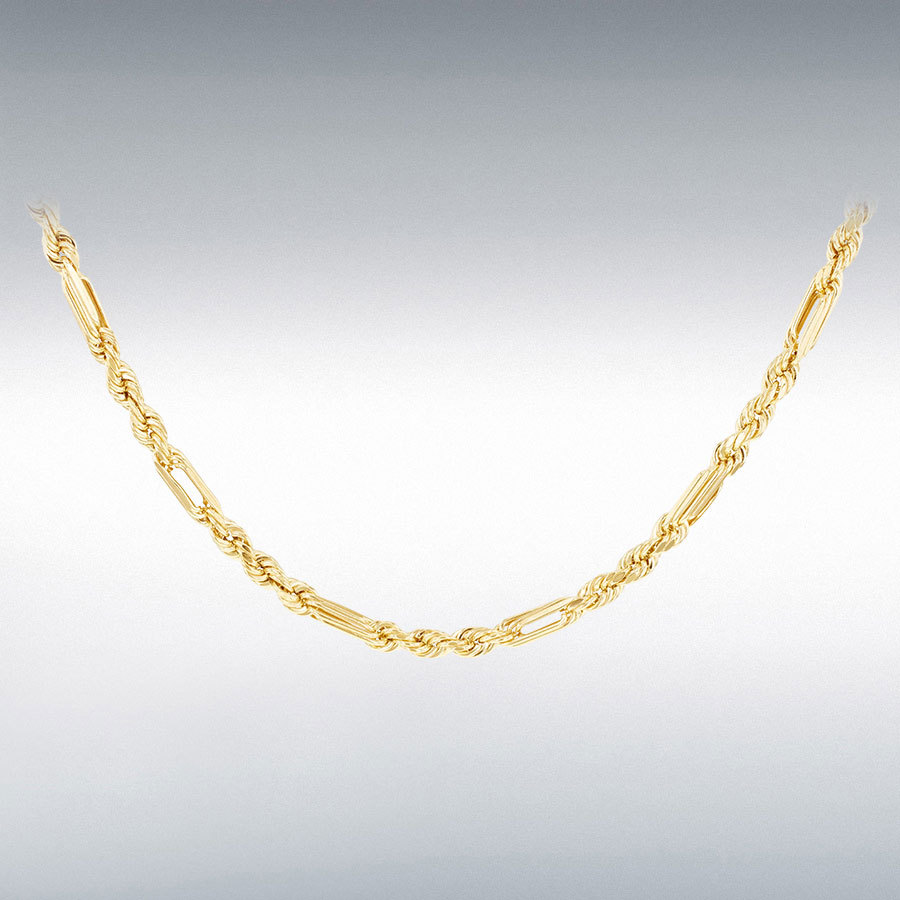 9ct Yellow Gold Hollow Diamond Cut Figarope Chain Link 18" Necklace