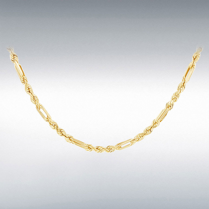 9ct Yellow Gold Hollow Diamond Cut Figarope Chain Link 18" Necklace