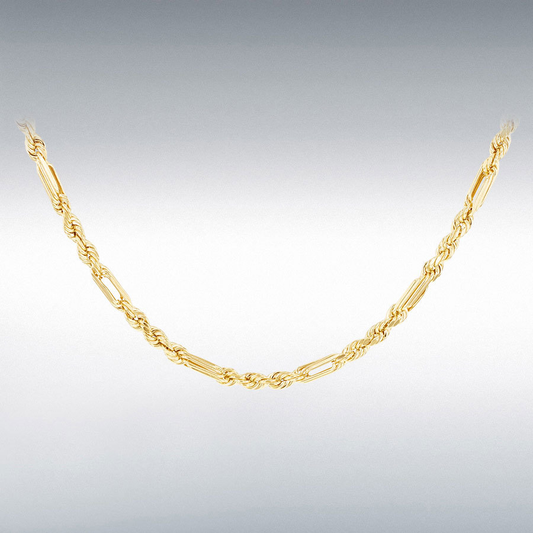 9ct Yellow Gold Hollow Diamond Cut Figarope Chain Link 18" Necklace