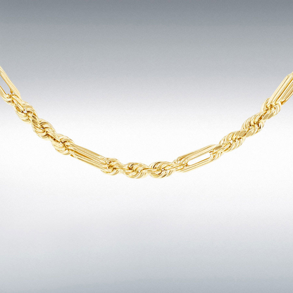 9ct Yellow Gold Hollow Diamond Cut Figarope Chain Link 18" Necklace
