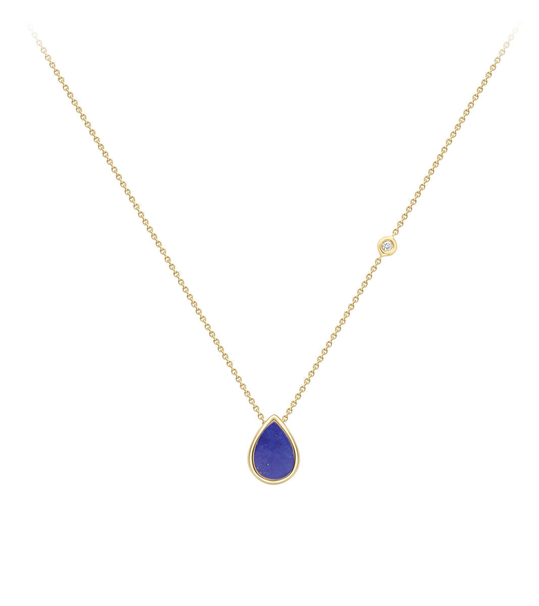 9ct Yellow Gold Lapis Lazuli & Diamond Set Pendant Necklace