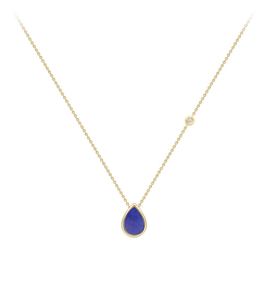 9ct Yellow Gold Lapis Lazuli & Diamond Set Pendant Necklace