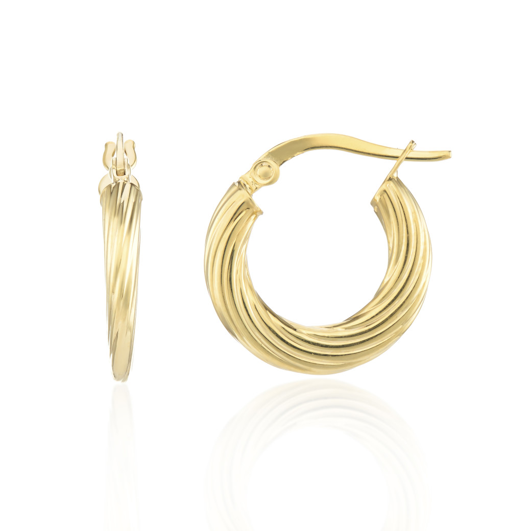 9ct Yellow Gold Small Twist Textured Hoop Earrings