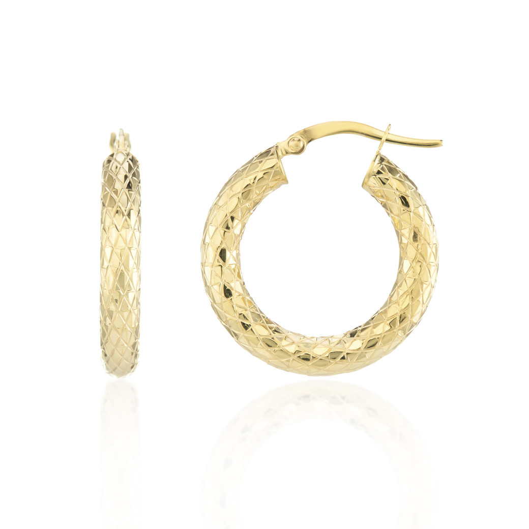 9ct Yellow Gold Textured Hoop Earrings