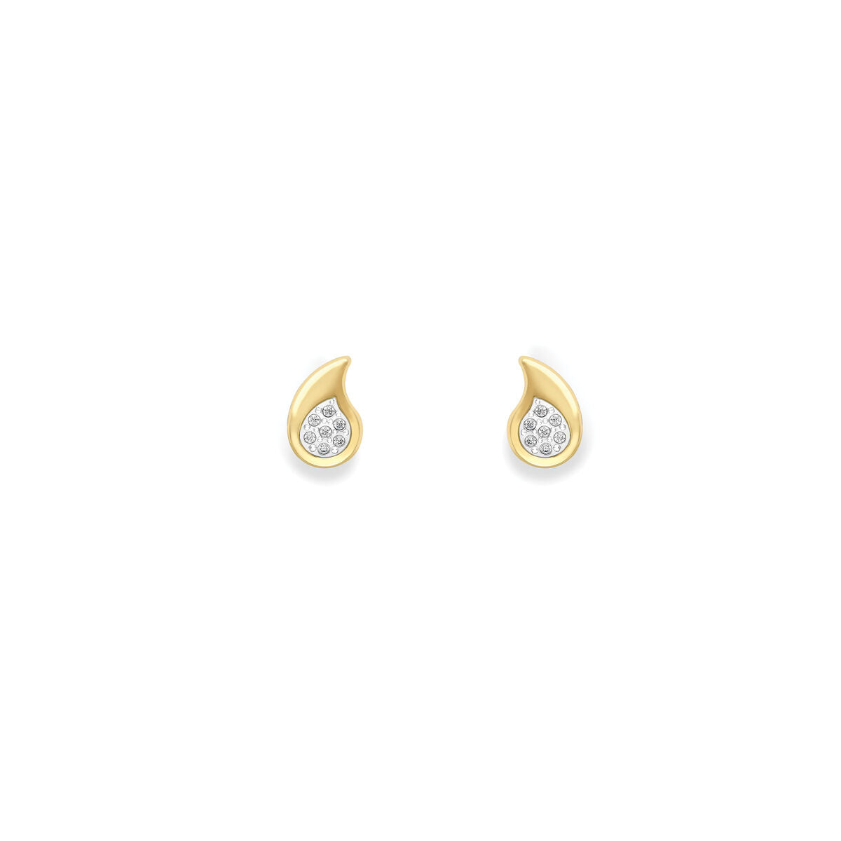 9ct Yellow & White Gold Cubic Zirconia Set Two Tone Teardrop Stud Earrings