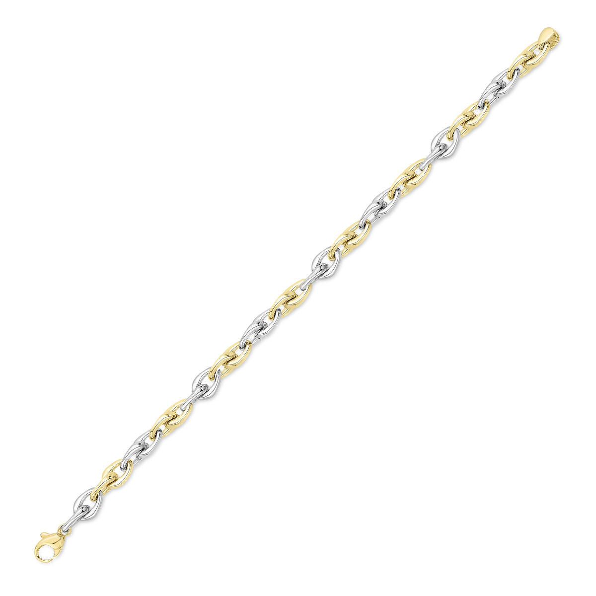9ct Yellow & White Gold Two Tone Elongated Oval Link Bracelet