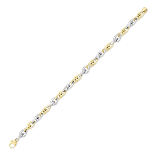 9ct Yellow & White Gold Two Tone Elongated Oval Link Bracelet