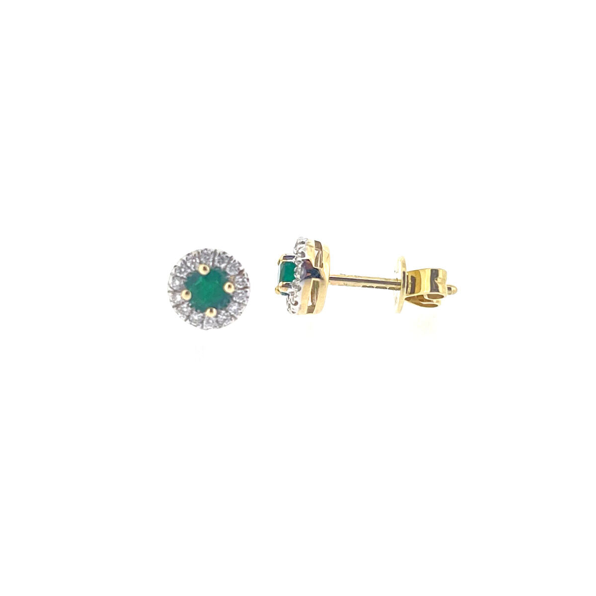 9ct Yellow & White Gold Emerald & Diamond Set Cluster Stud Earrings