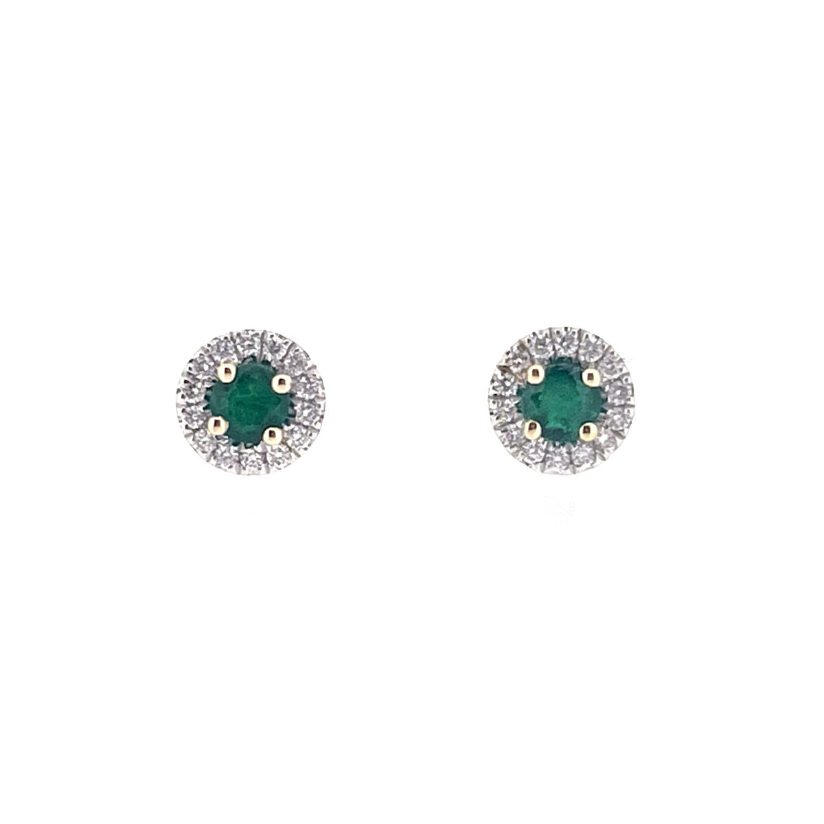 9ct Yellow & White Gold Emerald & Diamond Set Cluster Stud Earrings