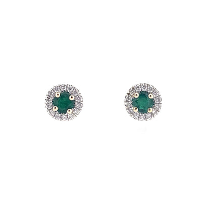 9ct Yellow & White Gold Emerald & Diamond Set Cluster Stud Earrings