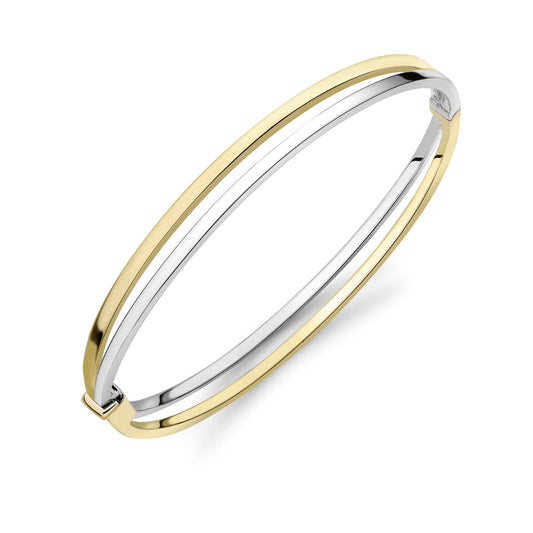 9ct Yellow & White Gold Two Tone Oval Openwork Hinged Bangle