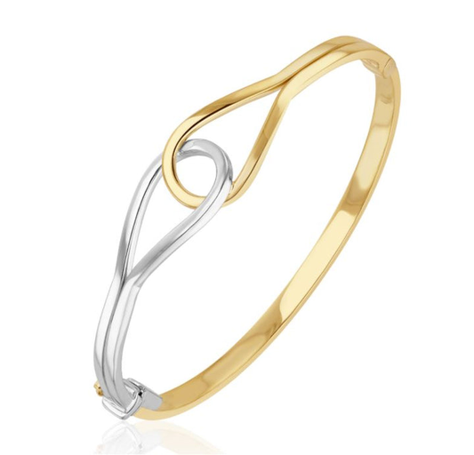 9ct Yellow & White Gold Two Tone Oval Stirrup Design Hinged Bangle