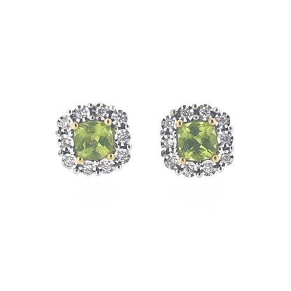 9ct Yellow & White Gold Peridot & Diamond Set Cluster Stud Earrings