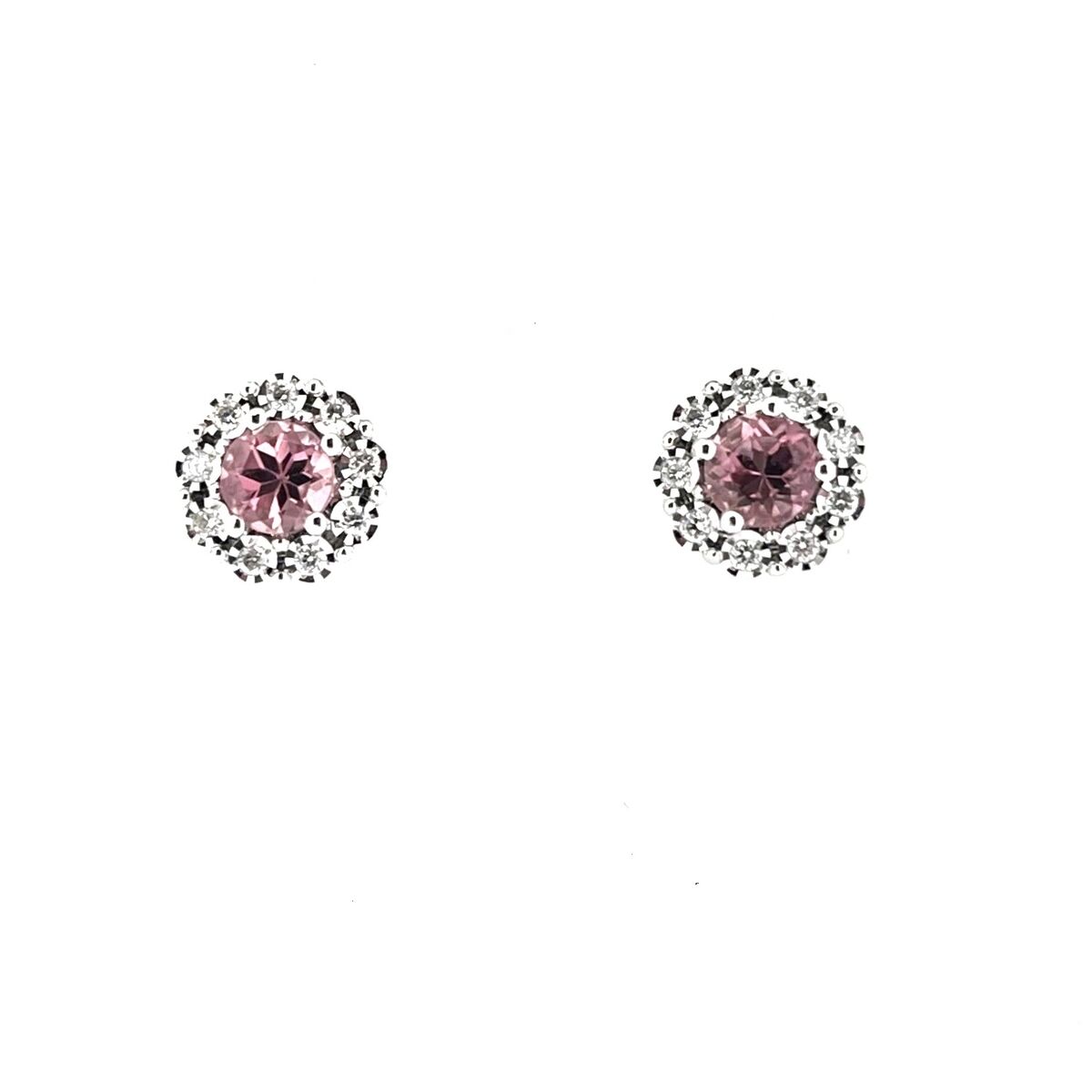 9ct Yellow & White Gold Pink Tourmaline & Diamond Set Cluster Stud Earrings