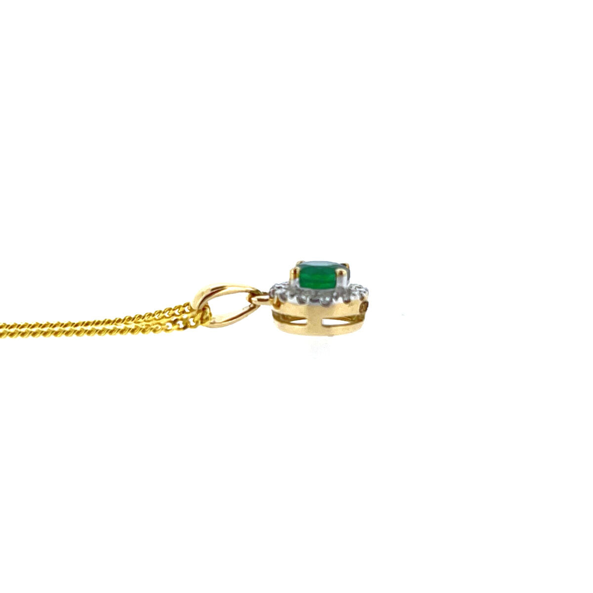 9ct Gold Round Emerald & Diamond Set Cluster Pendant Necklace