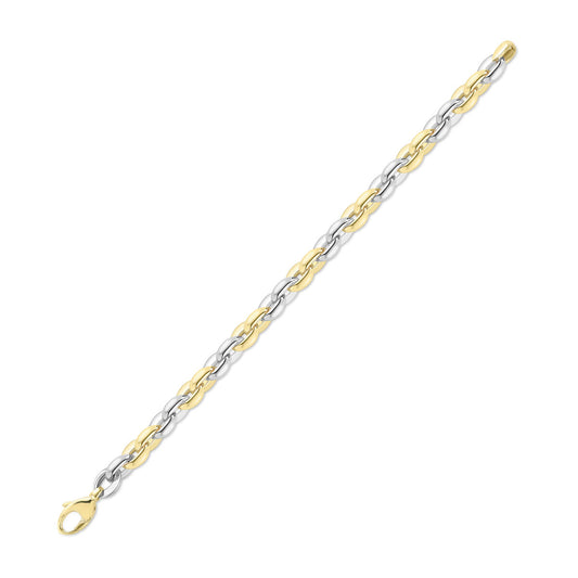 9ct Yellow & White Gold Two Tone Squared Oval Link Bracelet