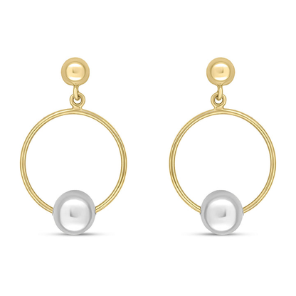 9ct Yellow & White Gold Two Tone Ball and Circle Drop Earrings
