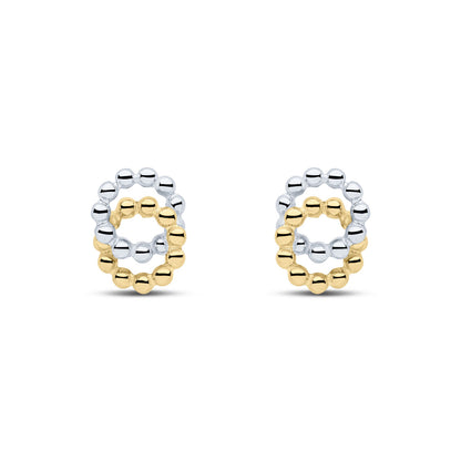 9ct Yellow & White Gold Two Tone Beaded Interlocking Circle Stud Earrings