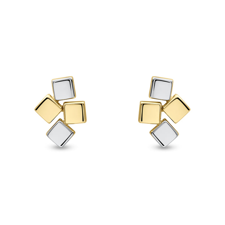 9ct Yellow & White Gold Two Tone Building Block Stud Earrings