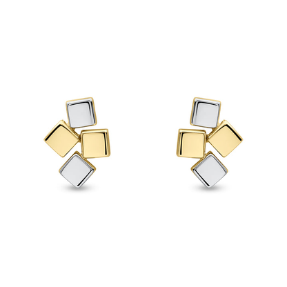 9ct Yellow & White Gold Two Tone Building Block Stud Earrings