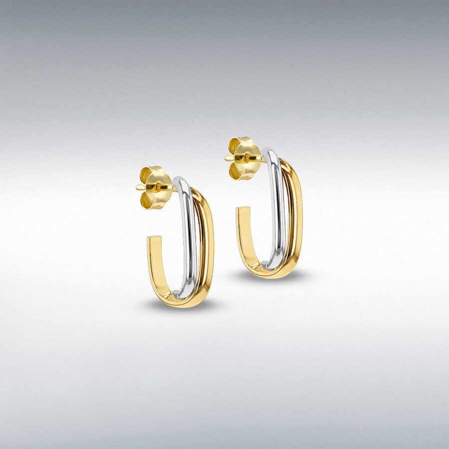 9ct Yellow & White Gold Two Tone Crossover Half Hoop Earrings