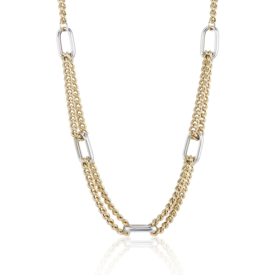 9ct Yellow & White Gold Two Tone Curb & Long Link Necklace