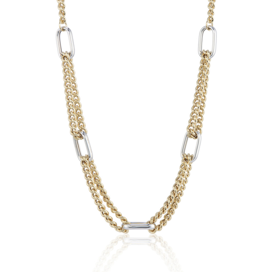 9ct Yellow & White Gold Two Tone Curb & Long Link Necklace