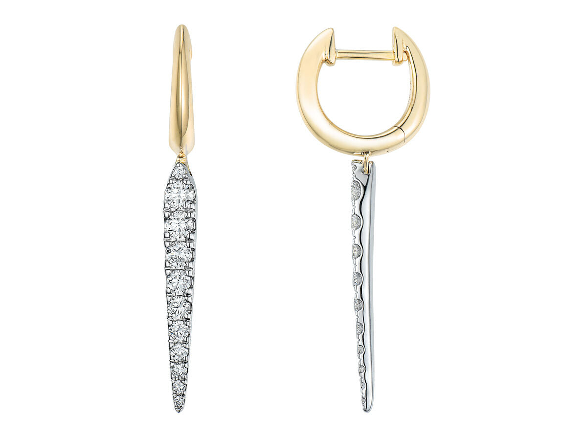 9ct Yellow & White Gold Two Tone Diamond Set Huggy Bar Drop Earrings