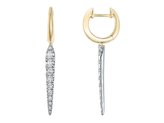 9ct Yellow & White Gold Two Tone Diamond Set Huggy Bar Drop Earrings