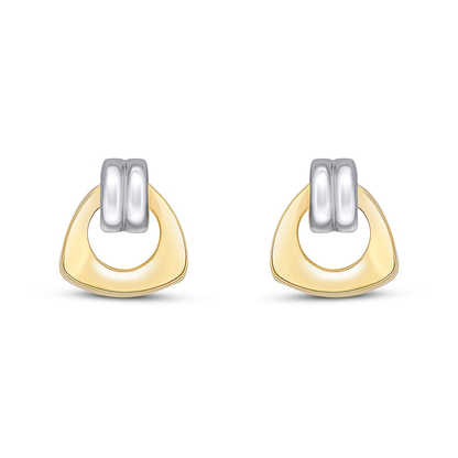 9ct Yellow & White Gold Two Tone Door Knocker Stud Earrings