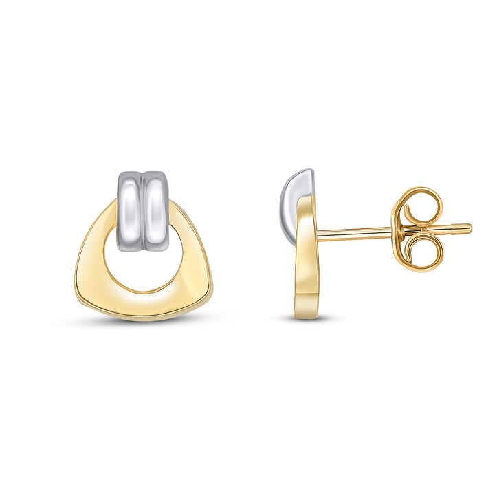 9ct Yellow & White Gold Two Tone Door Knocker Stud Earrings