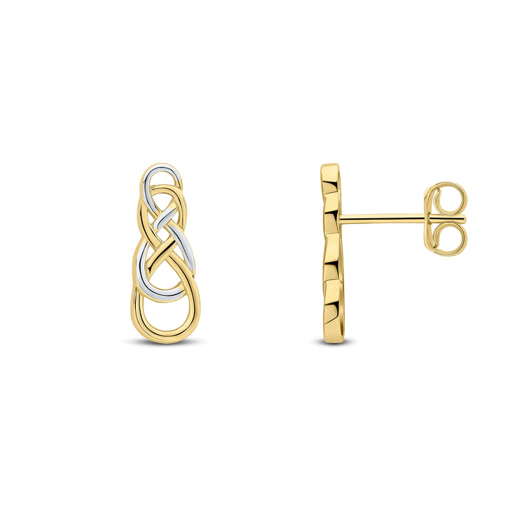 9ct Yellow & White Gold Two Tone Fancy Figure of Eight Drop Earrings