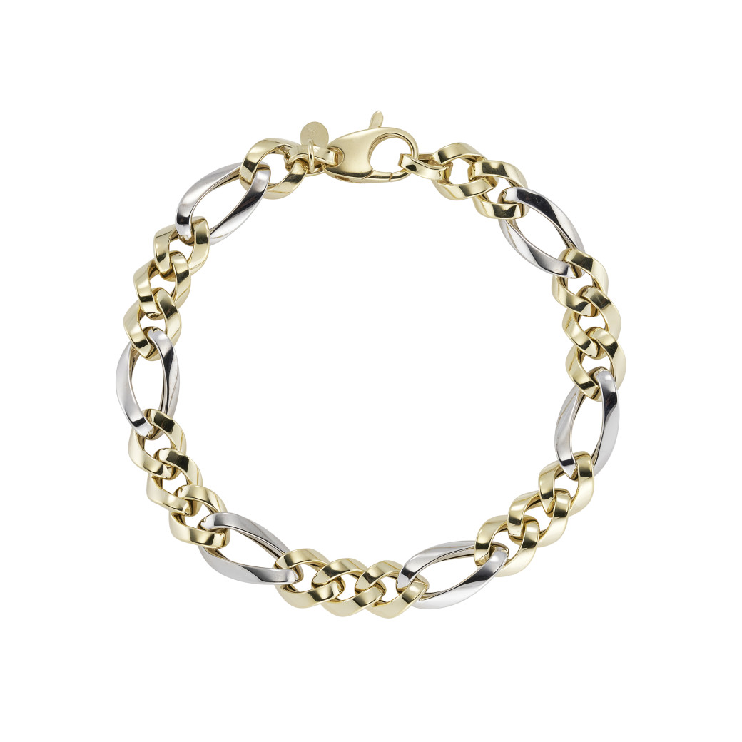 9ct Yellow & White Gold Two Tone Figaro Bracelet