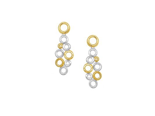 9ct Yellow & White Gold Two Tone Multi Circle Drop Earrings