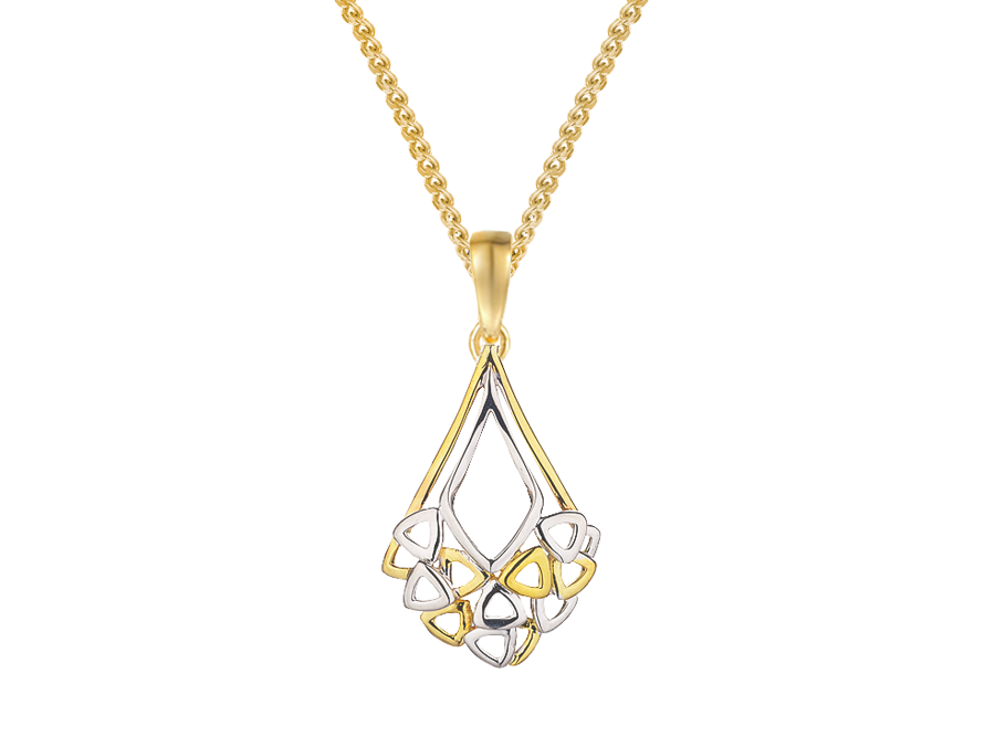 9ct Yellow & White Gold Two Tone Openwork Abstract Pendant Necklace
