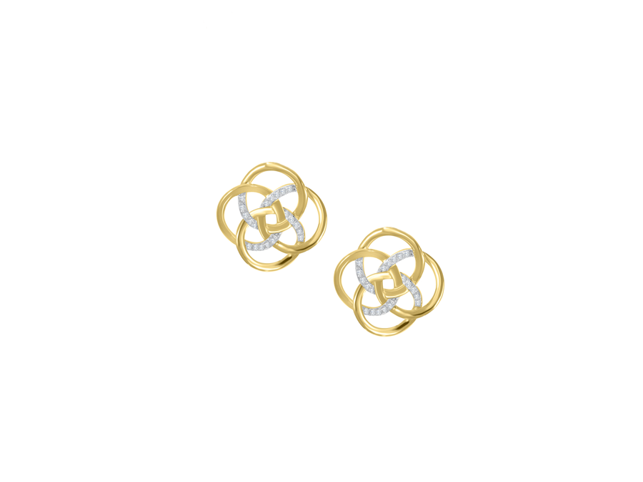 9ct Yellow & White Gold Two Tone Openwork Circles Diamond Set Stud Earrings